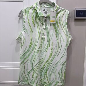 IZOD XFG Pro Series Golf Polo Shirt Women's Large Sleeveless Cool FX Green Print